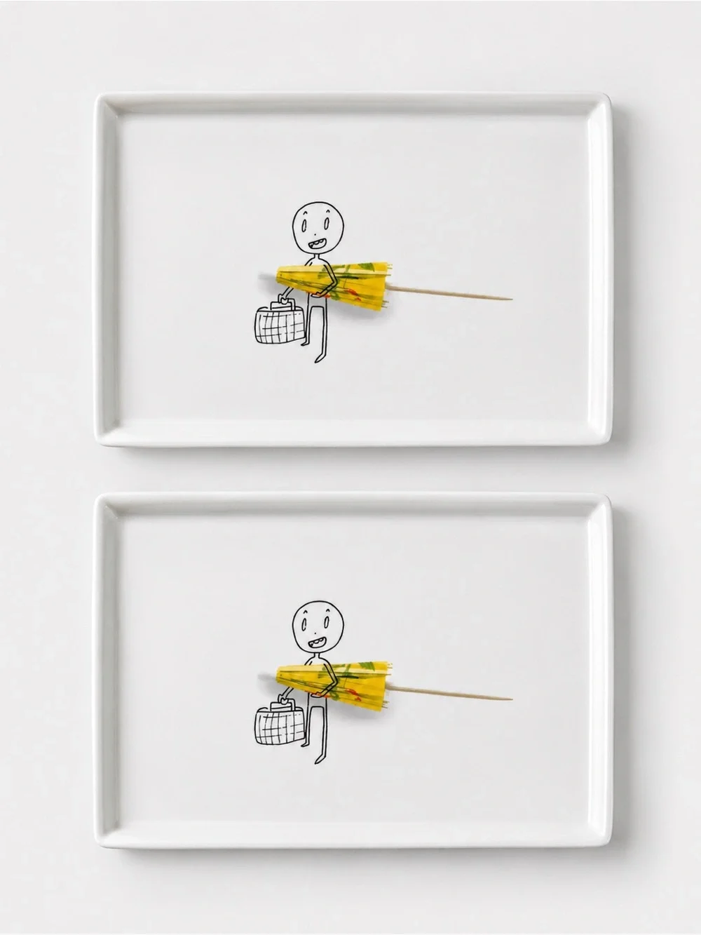 Crate & Barrel CB2 Oliver Biscotti Set of 2 appetizer plates Umbrella Figure NOS